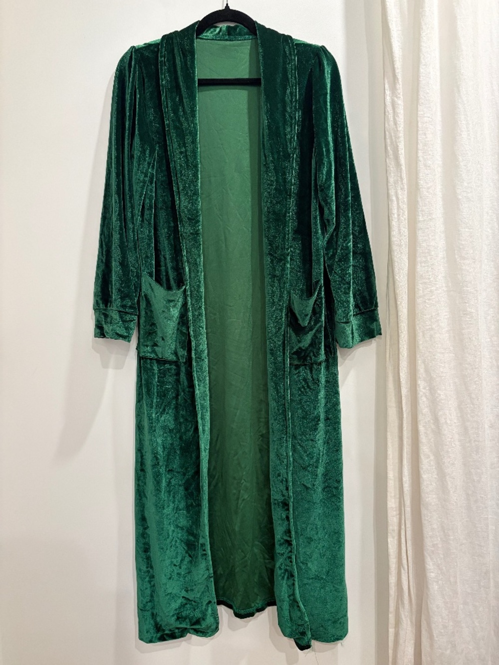 Women's Emerald Green Velvet Duster Robe (Size M/L)